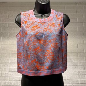 CUSP by Neiman Marcus XS Sleeveless Blouse Orange Blue Floral Print